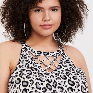 Torrid WHITE LEOPARD CHALLIS GODDESS LATTICE TANK